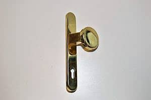 Gouden messing poliert gepolijst greep buiten Din Rechts vaste knop. Word toegepast voor voordeuren van hout en kunststof.