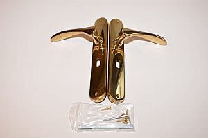 Valli valli deurkruk geveerd deurschild massief messing/goud PC55  VV H198P    MES     SL56  PRIJS PER SET/PAAR Voor houten binnen deuren .  Lengte= 240mm / breedte= 40mm / hart op hart maat schroefgaten = 215mm